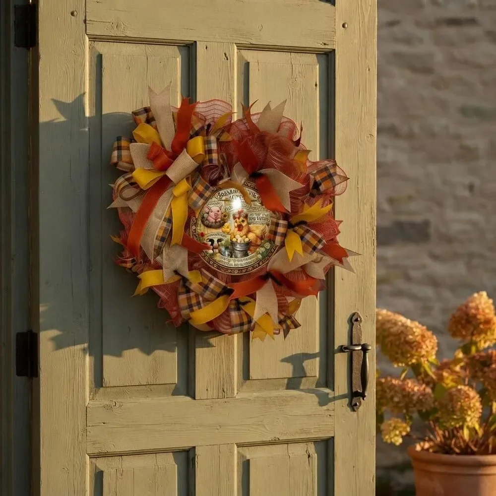 Farm Animal Autumn Wreath | Rustic Country Farmhouse Decor | Fall Harvest Door